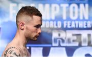 28 July 2017; Carl Frampton weighs in ahead of his featherweight bout against Andrés Gutiérrez at the Europa Hotel, in Belfast. Photo by Ramsey Cardy/Sportsfile