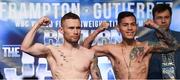 28 July 2017; Carl Frampton, left, and Andrés Gutiérrez weigh in ahead of their featherweight bout at the Europa Hotel, in Belfast. Photo by Ramsey Cardy/Sportsfile