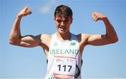 28 July 2017; Team Ireland's Louis O'Loughlin, from Clondalkin, Dublin, celebrates after winning the men's 800m, semi-final, during the European Youth Olympic Festival 2017 at Olympic Park in Gyor, Hungary. Photo by Eóin Noonan/Sportsfile