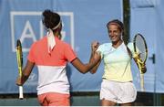 28 July 2017; Giorgia Marchetti of Italy, right, and Rosalie van der Hoek of the Netherlands celebrate winning the ladies doubles final between Giorgia Marchetti of Italy & Rosalie van der Hoek of the Netherlands and Emily Appleton of Great Britain & Quinn Gleason of USA during the AIG Irish Open Tennis Championships at Fitzwilliam Lawn Tennis Club in Dublin. Photo by Stephen McCarthy/Sportsfile