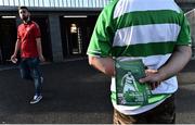 28 July 2017; Shamrock Rovers programme seller Ian Kavanagh with copies of the official match programme as a Bohemians supporter enters the ground from the turnstiles before the SSE Airtricity League Premier Division match between Shamrock Rovers and Bohemians at Tallaght Stadium, Tallaght, in Co. Dublin.   Photo by David Maher/Sportsfile