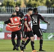 28 July 2017; Ishmahil Akinade, right, of Bohemians celebrates after scoring his side's first goal as a supporter enters the pitch during the SSE Airtricity League Premier Division match between Shamrock Rovers and Bohemians at Tallaght Stadium, Tallaght, in Co. Dublin. Photo by David Maher/Sportsfile
