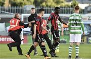 28 July 2017; Ishmahil Akinade, right, of Bohemians celebrates after scoring his side's first goal as a supporter enters the pitch during the SSE Airtricity League Premier Division match between Shamrock Rovers and Bohemians at Tallaght Stadium, Tallaght, in Co. Dublin. Photo by David Maher/Sportsfile
