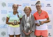 28 July 2017; Helen Shields, President of Fitzwilliam Lawn Tennis Club, with Giorgia Marchetti of Italy, left, and Rosalie van der Hoek of the Netherlands after winning the ladies doubles final between Giorgia Marchetti of Italy & Rosalie van der Hoek of the Netherlands and Emily Appleton of Great Britain & Quinn Gleason of USA during the AIG Irish Open Tennis Championships at Fitzwilliam Lawn Tennis Club in Dublin. Photo by Stephen McCarthy/Sportsfile