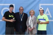 28 July 2017; Tennis Ireland President Clifford Carroll, and Helen Shields, President of Fitzwilliam Lawn Tennis Club, with the winners of the mens doubles final Harry Bourchier of Australia, left, and Daniel Nolan of Australia after they defeated Sam Bothwell of Ireland & Edward Bourchier of Australia during the AIG Irish Open Tennis Championships at Fitzwilliam Lawn Tennis Club in Dublin. Photo by Stephen McCarthy/Sportsfile