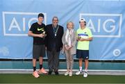 28 July 2017; Tennis Ireland President Clifford Carroll, and Helen Shields, President of Fitzwilliam Lawn Tennis Club, with the winners of the mens doubles final Harry Bourchier of Australia, left, and Daniel Nolan of Australia after they defeated Sam Bothwell of Ireland & Edward Bourchier of Australia during the AIG Irish Open Tennis Championships at Fitzwilliam Lawn Tennis Club in Dublin. Photo by Stephen McCarthy/Sportsfile