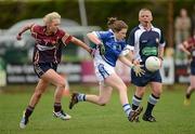 31 March 2012; Roisin Howard, Colaiste Dun Iascaigh, in action against Bronagh Donaghy, Loreto Convent. Tesco All-Ireland Post Primary Schools Junior A Final, Colaiste Dun Iascaigh, Cahir, Co. Tipperary v Loreto Convent, Omagh, Co. Tyrone, Moate GAA Club, Hogan Park, Moate, Co. Westmeath. Picture credit: Ray McManus / SPORTSFILE