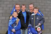 31 March 2012; Leinster supporters, Rory Colgan, aged 8, left, Sam Bulger, aged 11, centre, Max Colgan, aged 10, right, along with Frank Colgan, top left, and Turlough Bulger, top right, from Clonskeagh, Dublin, before the game. Celtic League, Munster v Leinster, Thomond Park, Limerick. Picture credit: Diarmuid Greene / SPORTSFILE