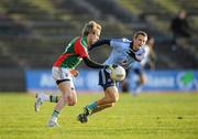31 March 2012; Conor Mortimer, Mayo, in action against Tomas Quinn, Dublin. Allianz Football League, Division 1, Round 2, Refixture, Mayo v Dublin, McHale Park, Castlebar, Co. Mayo. Picture credit: David Maher / SPORTSFILE