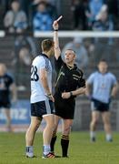 31 March 2012; Referee Michael Duffy shows the red card to Paul Flynn, Dublin. Allianz Football League, Division 1, Round 2, Refixture, Mayo v Dublin, McHale Park, Castlebar, Co. Mayo. Picture credit: David Maher / SPORTSFILE
