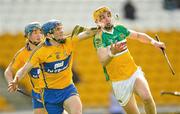 1 April 2012; Colin Egan, Offaly, in action against James McInerney, Clare. Allianz Hurling League Division 1B, Round 5, Offaly v Clare, O'Connor Park, Tullamore, Co. Offaly. Photo by Sportsfile