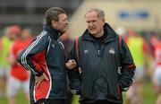 1 April 2012; Cork manager Jimmy Barry Murphy, left, in conversation with team doctor Dr. Con Murphy before the game. Allianz Hurling League Division 1A, Round 5, Tipperary v Cork, Semple Stadium, Thurles, Co. Tipperary. Picture credit: Brendan Moran / SPORTSFILE