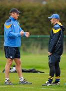 2 April 2012; Leinster's Brad Thorn in conversation with scrum coach Greg Feek during squad training ahead of their side's Heineken Cup Quarter-Final game against Cardiff Blues on Saturday. Leinster Rugby Squad Training. UCD, Belfield, Dublin. Picture credit: Brendan Moran / SPORTSFILE