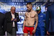 28 July 2017; Carl Frampton steps off the scales after missing weight ahead of his featherweight bout against Andrés Gutiérrez at the Europa Hotel in Belfast. Photo by Ramsey Cardy/Sportsfile