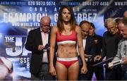 28 July 2017; Chantelle Cameron weighs in for her bout, at the Europa Hotel in Belfast. Photo by Ramsey Cardy/Sportsfile