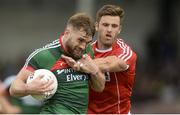 22 July 2017; Aidan O'Shea of Mayo in action against Eoin Cadogan of Cork during the GAA Football All-Ireland Senior Championship Round 4A match between Cork and Mayo at Gaelic Grounds in Co. Limerick. Photo by Piaras Ó Mídheach/Sportsfile