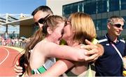 29 July 2017; Team Ireland's Sarah Healy, from Monkstown, Co. Dublin, celebrates with her mother Eileen Healy after winning gold in the women's 1500m final at the European Youth Olympic Festival in Gyor, Hungary. Photo by Eóin Noonan/Sportsfile