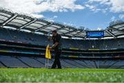 29 July 2017; Groundsman Enda Colfer puts the pitch flags in place before the GAA Football All-Ireland Senior Championship Round 4B match between Down and Monaghan at Croke Park in Dublin. Photo by Piaras Ó Mídheach/Sportsfile