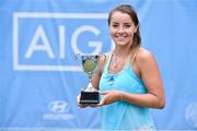 29 July 2017; Jodie Burrage of England with the AIG Ladies Irish Open Tennis Championships trophy after her singles final match against Sinead Lohan of Ireland at the AIG Irish Open Tennis Championships at Fitzwilliam Lawn Tennis Club, in Winton Road, Ranelagh, Dublin. Photo by Matt Browne/Sportsfile