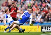 29 July 2017; Connaire Harrison of Down shoots to score his side's first goal despite the attention of Monaghan goalkeeper Rory Beggan and Kieran Diffy during the GAA Football All-Ireland Senior Championship Round 4B match between Down and Monaghan at Croke Park in Dublin. Photo by Stephen McCarthy/Sportsfile