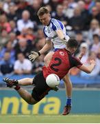 29 July 2017; Conor McCarthy of Monaghan has his shot blocked down by Niall McParland of Down during the GAA Football All-Ireland Senior Championship Round 4B match between Down and Monaghan at Croke Park in Dublin. Photo by Stephen McCarthy/Sportsfile