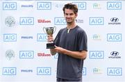 29 July 2017; Adrien Bossel of Switzerland with the AIG Irish Open Tennis Championships trophy after his match against Peter Kobelt of USA at the Men's singles finals match at the AIG Irish Open Tennis Championships at Fitzwilliam Lawn Tennis Club, in Winton Road, Ranelagh, Dublin. Photo by Matt Browne/Sportsfile