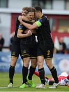 29 July 2017; Niclas Vemmelund of Dundalk, cenre, celebrates with David McMillan, left, and Brian Gartland of Dundalk after scoring the first goal during the SSE Airtricity League Premier Division match between Sligo Rovers and Dundalk at the Showgrounds in Sligo. Photo by Oliver McVeigh/Sportsfile