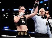 29 July 2017; Katie Taylor is announced victorious over Jasmine Clarkson in their lightweight bout at the Barclays Center in Brooklyn, New York, USA. Photo by Tom Casino/ SHOWTIME/ Sportsfile
