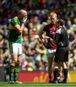 30 July 2017; Referee David Coldrick in conversation with Kieran Donaghy of Kerry and Declan Kyne of Galway during the GAA Football All-Ireland Senior Championship Quarter-Final match between Kerry and Galway at Croke Park in Dublin. Photo by Piaras Ó Mídheach/Sportsfile