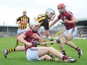 1 April 2012; Niall Donoghue and Fergal Moore, right, Galway, in action against T.J. Reid, Kilkenny. Allianz Hurling League Division 1A, Round 5, Kilkenny v Galway, Nowlan Park, Kilkenny. Picture credit: Brian Lawless / SPORTSFILE