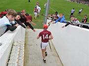 1 April 2012; Galway's Iarla Tannian is greeted by supporters as he makes his way out for the match. Allianz Hurling League Division 1A, Round 5, Kilkenny v Galway, Nowlan Park, Kilkenny. Picture credit: Brian Lawless / SPORTSFILE