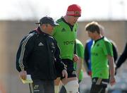 4 April 2012; Munster head coach Tony McGahan in conversation with Paul O'Connell during squad training ahead of their Heineken Cup Quarter-Final game against Ulster on Sunday. Munster Rugby Squad Training, Thomond Park, Limerick. Picture credit: Diarmuid Greene / SPORTSFILE