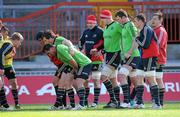 4 April 2012; Munster players, from left to right, BJ Botha, Mike Sherry, Wian du Preez, Peter O'Mahony, Paul O'Connell, Donnacha Ryan, Tommy O'Donnell and James Coughlan prepare for a scrum during squad training ahead of their Heineken Cup Quarter-Final game against Ulster on Sunday. Munster Rugby Squad Training, Thomond Park, Limerick. Picture credit: Diarmuid Greene / SPORTSFILE