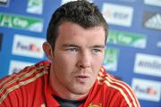 4 April 2012; Munster's Peter O'Mahony speaking during a press conference ahead of their Heineken Cup Quarter-Final game against Ulster on Sunday. Munster Rugby Press Conference, Thomond Park, Limerick. Picture credit: Diarmuid Greene / SPORTSFILE