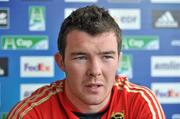 4 April 2012; Munster's Peter O'Mahony speaking during a press conference ahead of their Heineken Cup Quarter-Final game against Ulster on Sunday. Munster Rugby Press Conference, Thomond Park, Limerick. Picture credit: Diarmuid Greene / SPORTSFILE