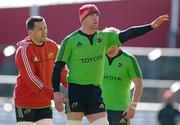 4 April 2012; Munster's Paul O'Connell and James Coughlan, left, during squad training ahead of their Heineken Cup Quarter-Final game against Ulster on Sunday. Munster Rugby Squad Training, Thomond Park, Limerick. Picture credit: Diarmuid Greene / SPORTSFILE