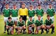 15 June 1988; The Republic of Ireland team, back row, from left, Mick McCarthy, Frank Stapleton, Pat Bonner, Kevin Sheedy, John Aldridge and Tony Galvin, with front row, from left, Ray Houghton, Ronnie Whelan, Chris Hughton, Chris Morris and Kevin Moran prior to the UEFA European Football Championship Finals Group B match between Republic of Ireland and USSR at the Niedersachen Stadium in Hanover, Germany. Photo by Ray McManus/Sportsfile