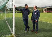 31 July 2017; AIB, proud sponsors of the AIB Club All-Ireland Championships and All-Ireland Senior Football Championship, are immersing Jeff Stelling and Chris Kamara in GAA, bringing them on a journey around Ireland to learn from the grassroots up. AIB will document their travels exclusively on their social media channels; Facebook, Twitter, YouTube and Instagram. Pictured are Chris Kamara, left, and Jeff Stelling, right, at Dingle GAA club, Dingle, Co. Kerry. Photo by Seb Daly/Sportsfile