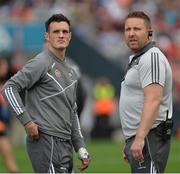 29 July 2017; Kildare manager Cian O'Neill with injured captain Eoin Doyle before the GAA Football All-Ireland Senior Championship Round 4B match between Armagh and Kildare at Croke Park in Dublin. Photo by Piaras Ó Mídheach/Sportsfile