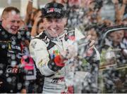 30 July 2017; Esapekka Lappi celebrates after winning Rally Finland in their Toyota Yaris WRC during Neste Rally Finland  in Jyvaskyla, Finland.   Photo by Philip Fitzpatrick/Sportsfile