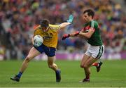 30 July 2017; Cathal Compton of Roscommon in action against Ger Cafferkey of Mayo during the GAA Football All-Ireland Senior Championship Quarter-Final match between Mayo and Roscommon at Croke Park in Dublin. Photo by Ray McManus/Sportsfile