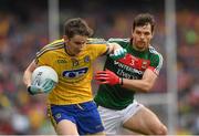 30 July 2017; Cathal Compton of Roscommon in action against Ger Cafferkey of Mayo during the GAA Football All-Ireland Senior Championship Quarter-Final match between Mayo and Roscommon at Croke Park in Dublin. Photo by Ray McManus/Sportsfile