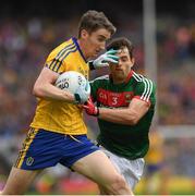 30 July 2017; Cathal Compton of Roscommon in action against Ger Cafferkey of Mayo during the GAA Football All-Ireland Senior Championship Quarter-Final match between Mayo and Roscommon at Croke Park in Dublin. Photo by Ray McManus/Sportsfile