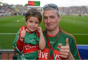 30 July 2017; Mayo supporters Pat Gallagher and his son Fionn Gallagher, age 4, from Ballycroy, Co Mayo, at  the GAA Football All-Ireland Senior Championship Quarter-Final match between Mayo and Roscommon at Croke Park in Dublin. Photo by Piaras Ó Mídheach/Sportsfile
