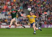 30 July 2017; Stephen Coen of Mayo in action against Niall Kilroy  of Roscommon during the GAA Football All-Ireland Senior Championship Quarter-Final match between Mayo and Roscommon at Croke Park in Dublin. Photo by Ray McManus/Sportsfile