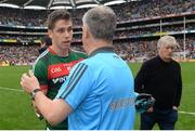 30 July 2017; Lee Keegan of Mayo with Roscommon manager Kevin McStay after the GAA Football All-Ireland Senior Championship Quarter-Final match between Mayo and Roscommon at Croke Park in Dublin. Photo by Piaras Ó Mídheach/Sportsfile