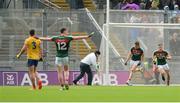30 July 2017; Lee Keegan of Mayo, second from right, celebrates scoring his side's first goal during the GAA Football All-Ireland Senior Championship Quarter-Final match between Mayo and Roscommon at Croke Park in Dublin. Photo by Piaras Ó Mídheach/Sportsfile