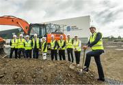 31 July 2017; The commencement of Phase Two of the Sport Ireland National Indoor Arena, which will comprise of covered synthetic pitch facilities, primarily designed for rugby, soccer and Gaelic games. This phase of the project will include the construction of an indoor pitch for soccer & Gaelic games, which can accommodate a number of sports, half sized indoor rugby pitch; and ancillary facilities including changing & player rooms, offices and meeting rooms. Construction of Phase Two is expected to take two years to complete. Pictured with An Taoiseach Leo Varadkar are, from left, Scott Walker, Director of Devlopment, IRFU, FAI Chief Executive John Delaney, Kieran Mulvey, Chairman, Sport Ireland, Mayor of Fingal Mary McCamley, Minister of State at the Department of Transport, Tourism and Sport Brendan Griffin, T.D., Minister for Transport, Tourism and Sport, Shane Ross T.D., John Treacy, CEO, Sport Ireland, Ard Stiúrthóir of the GAA Páraic Duffy and Ard Stiúrthóir Camogie Joan O'Flynn. Photo by Ramsey Cardy/Sportsfile