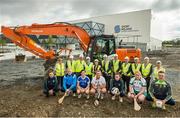 31 July 2017; The commencement of Phase Two of the Sport Ireland National Indoor Arena, which will comprise of covered synthetic pitch facilities, primarily designed for rugby, soccer and Gaelic games. This phase of the project will include the construction of an indoor pitch for soccer & Gaelic games, which can accommodate a number of sports, half sized indoor rugby pitch; and ancillary facilities including changing & player rooms, offices and meeting rooms. Construction of Phase Two is expected to take two years to complete. Pictured are, from left to right, Caroline Murphy, Board Member at Sport Ireland, Scott Walker, Director of Devlopment, IRFU, FAI Chief Executive John Delaney, Kieran Mulvey, Chairman, Sport Ireland, Mayor of Fingal Mary McCamley, Minister of State at the Department of Transport, Tourism and Sport Brendan Griffin, T.D., An Taoiseach Leo Varadkar, Minister for Transport, Tourism and Sport, Shane Ross T.D, John Treacy, CEO, Sport Ireland, Ard Stiúrthóir of the GAA Páraic Duffy and Ard Stiúrthóir Camogie Joan O'Flynn. Front row, from left, Ireland soccer international Leanne Kiernan, Dublin hurler David O'Callaghan, Cavan ladies footballer Aisling Doonan, Kildare camogie player Emer Reilly, Ireland soccer international Roma McLaughlin, Meath camogie player Emily Mangan and Meath footballer Conor McGill. Photo by Ramsey Cardy/Sportsfile