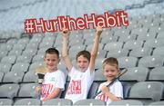31 July 2017; In attendance are, from left, Cormac Deane, age 9, Cathal McGrath, age 9, and Eolann Deane, age 6, from Killeagh GAA, Co Cork, at the launch of the 2017 GAA Health & Wellbeing Theme Day, taking place on August 13th in Croke Park for the All Ireland Hurling Semi-final between Cork and Waterford. For more information, visit: www.gaa.ie/community Follow: @officialgaa or Like: www.facebook.com/officialgaa. Croke Park, in Dublin. Photo by Piaras Ó Mídheach/Sportsfile